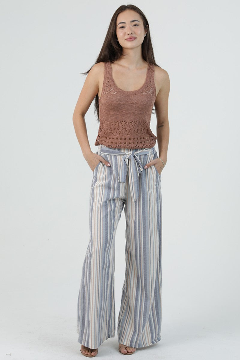 Striped Paperbag Wide Leg Pants