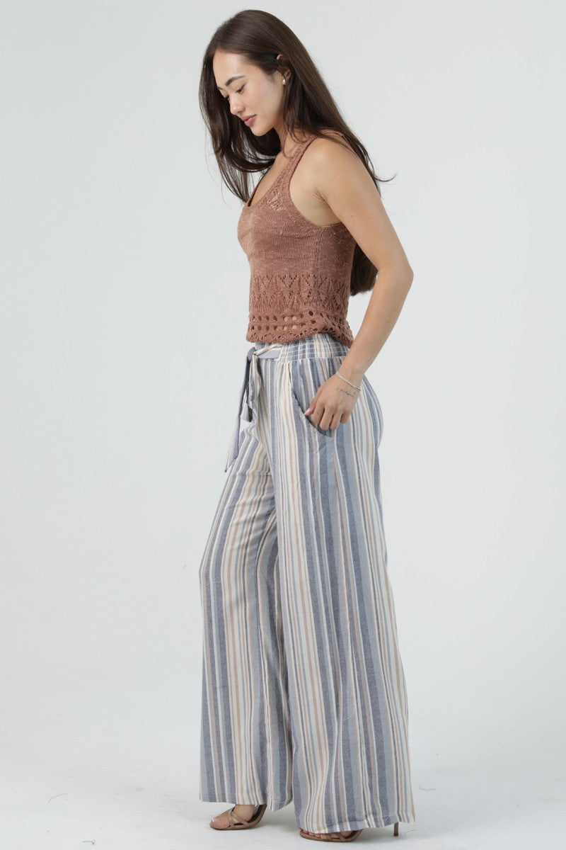 Striped Paperbag Wide Leg Pants