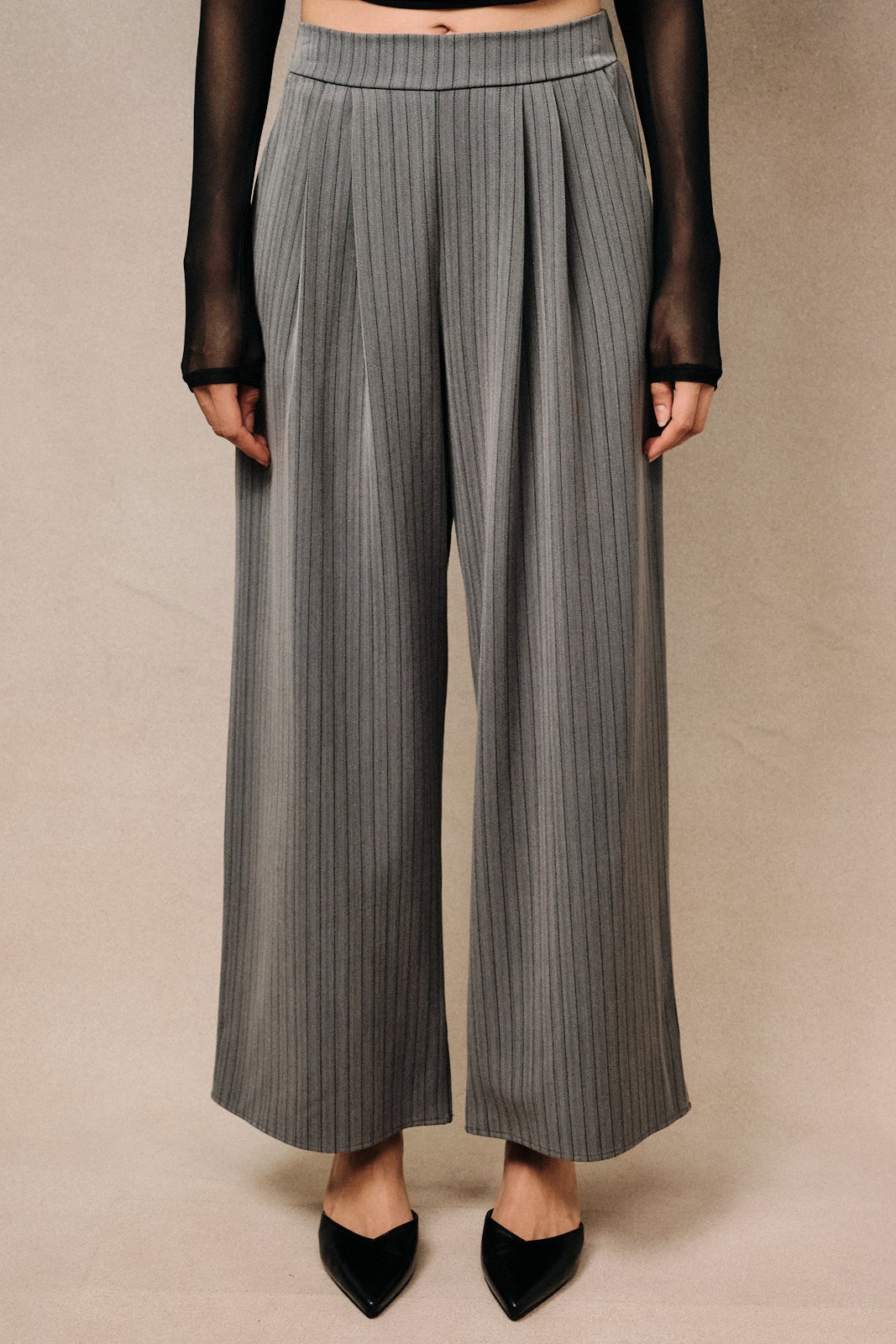 High Rise Pinstripe Wide Leg Trousers