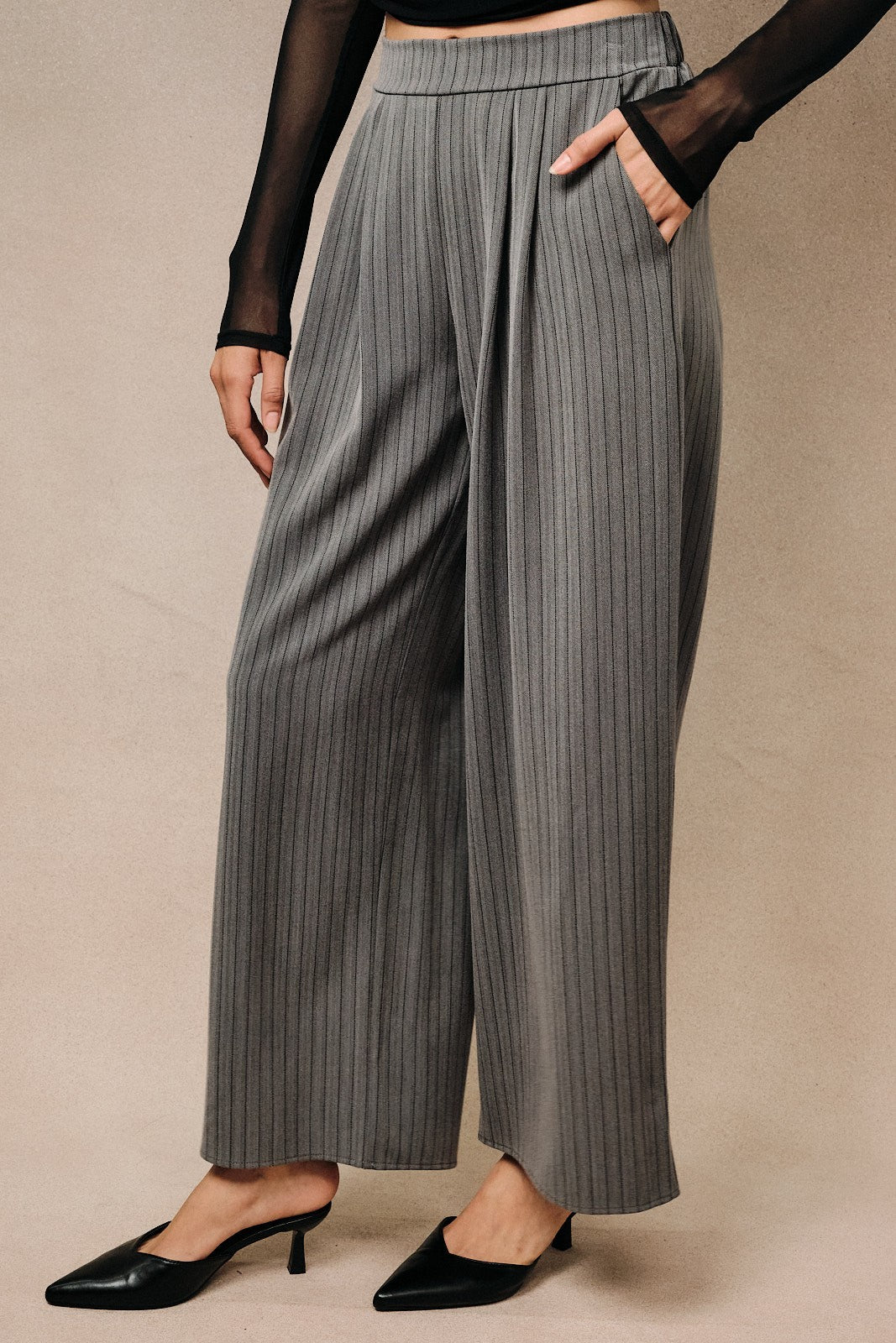 High Rise Pinstripe Wide Leg Trousers