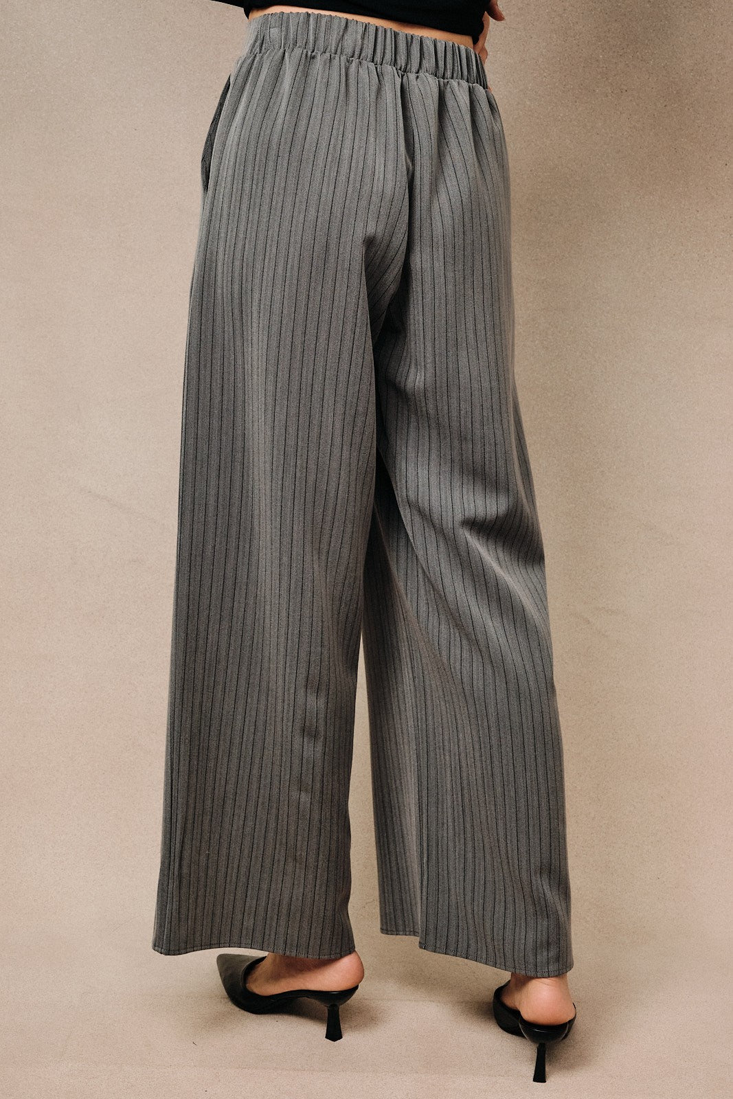 High Rise Pinstripe Wide Leg Trousers