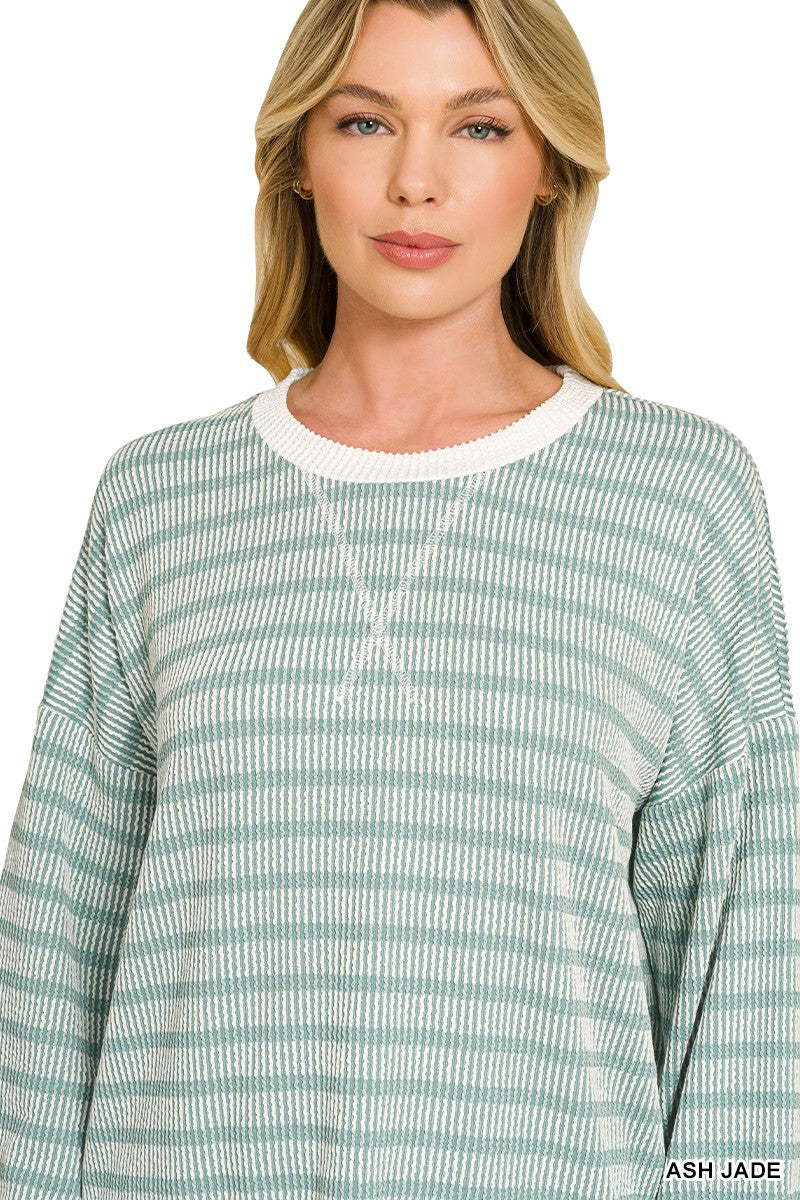 Raised Rib Striped Pullover