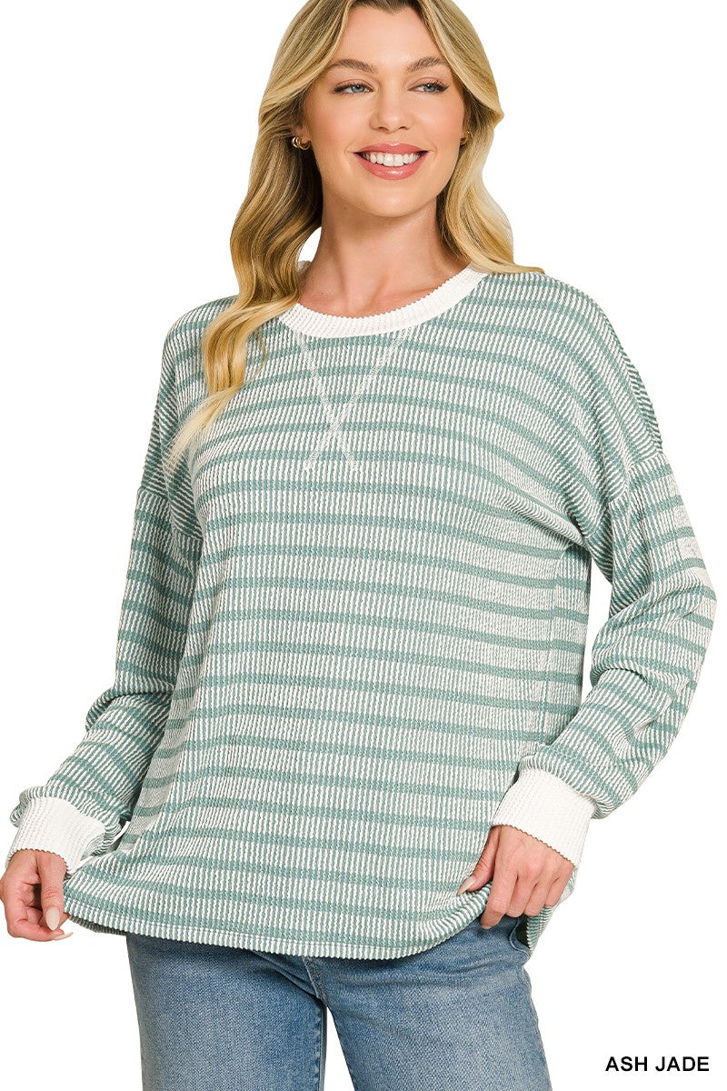 Raised Rib Striped Pullover