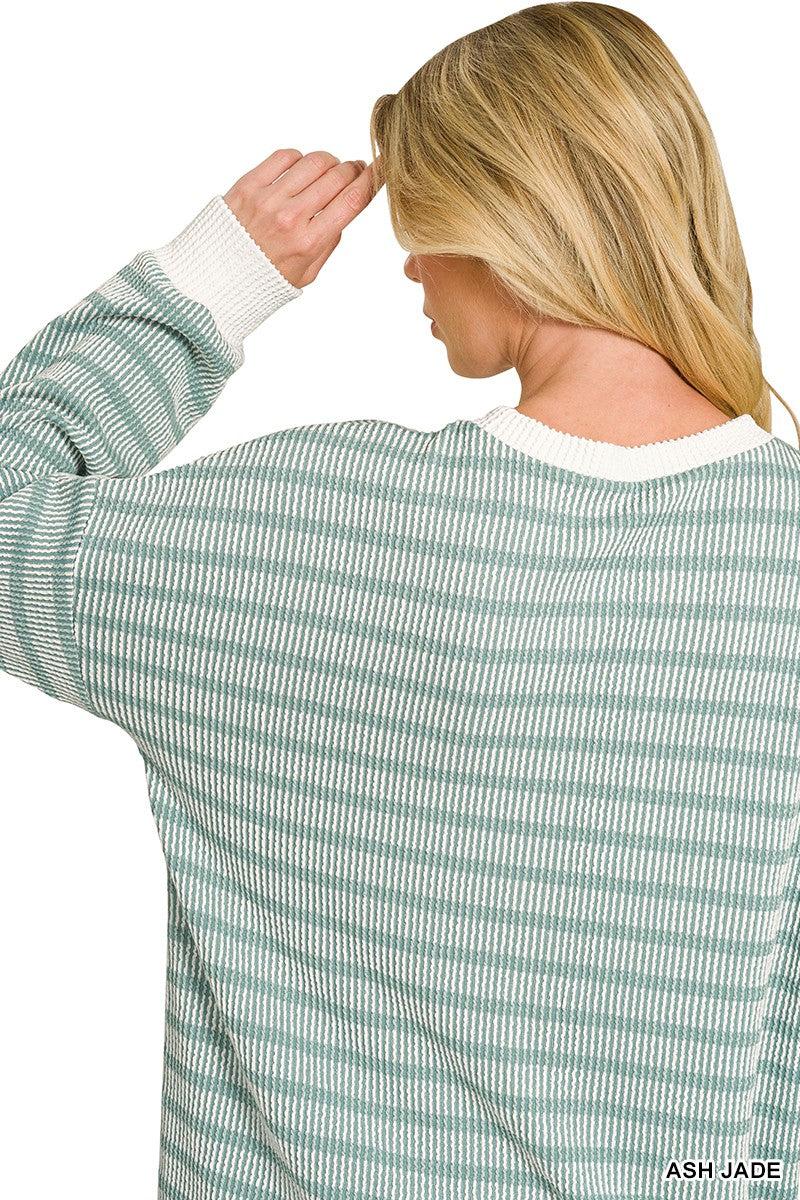 Raised Rib Striped Pullover