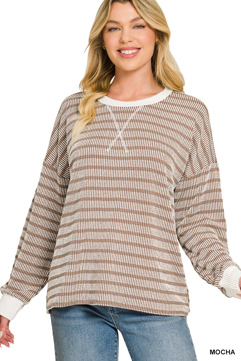 Raised Rib Striped Pullover