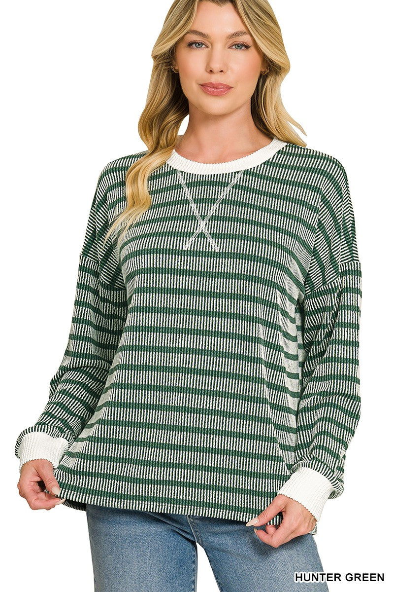 Raised Rib Striped Pullover