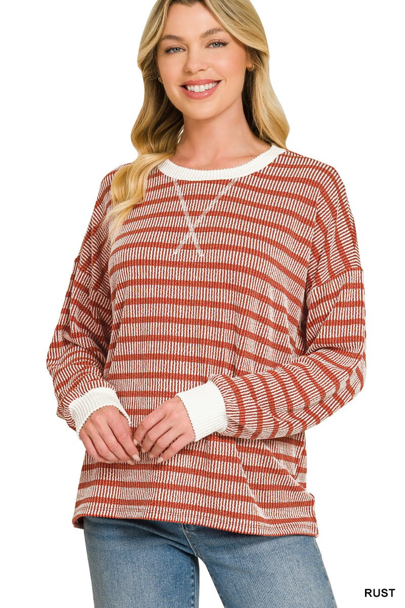 Raised Rib Striped Pullover