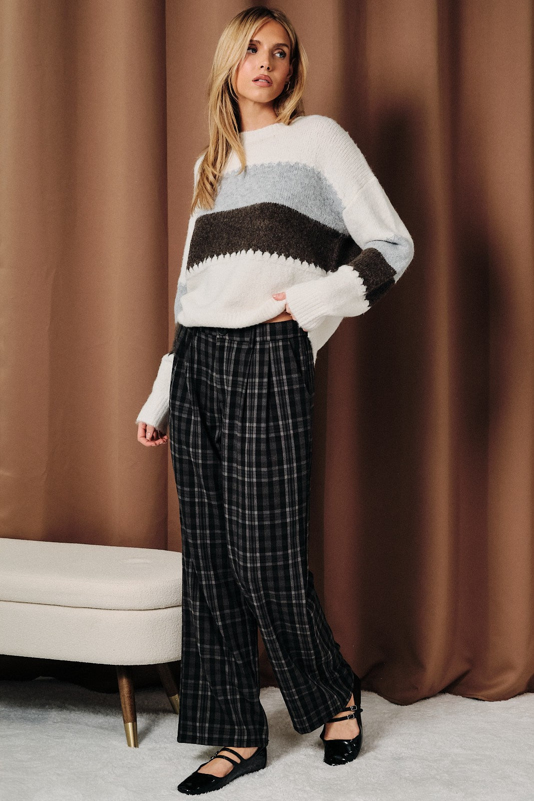 Plaid Wide Leg Trousers