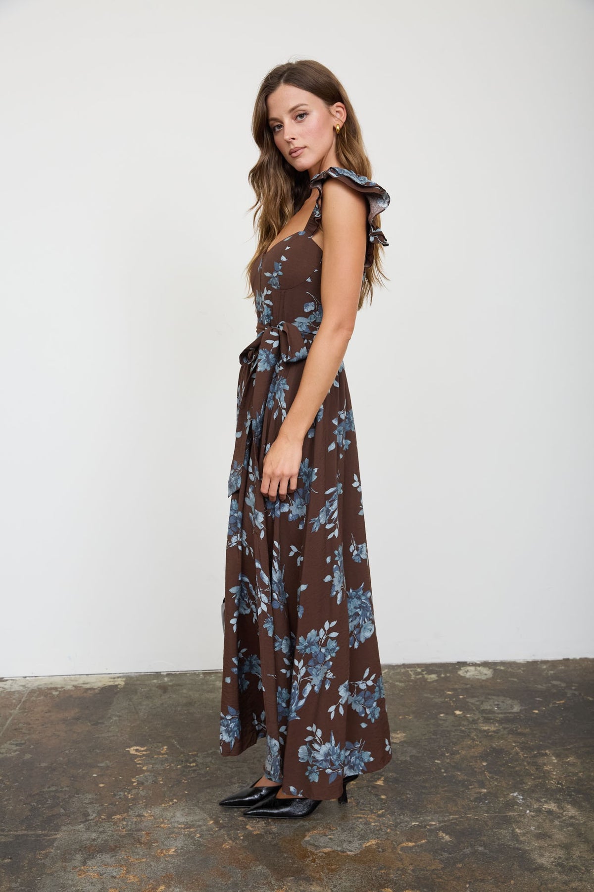 Floral Corset Slit Midi Dress
