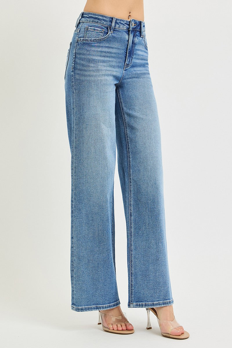 Risen High Rise Wide Leg Jeans