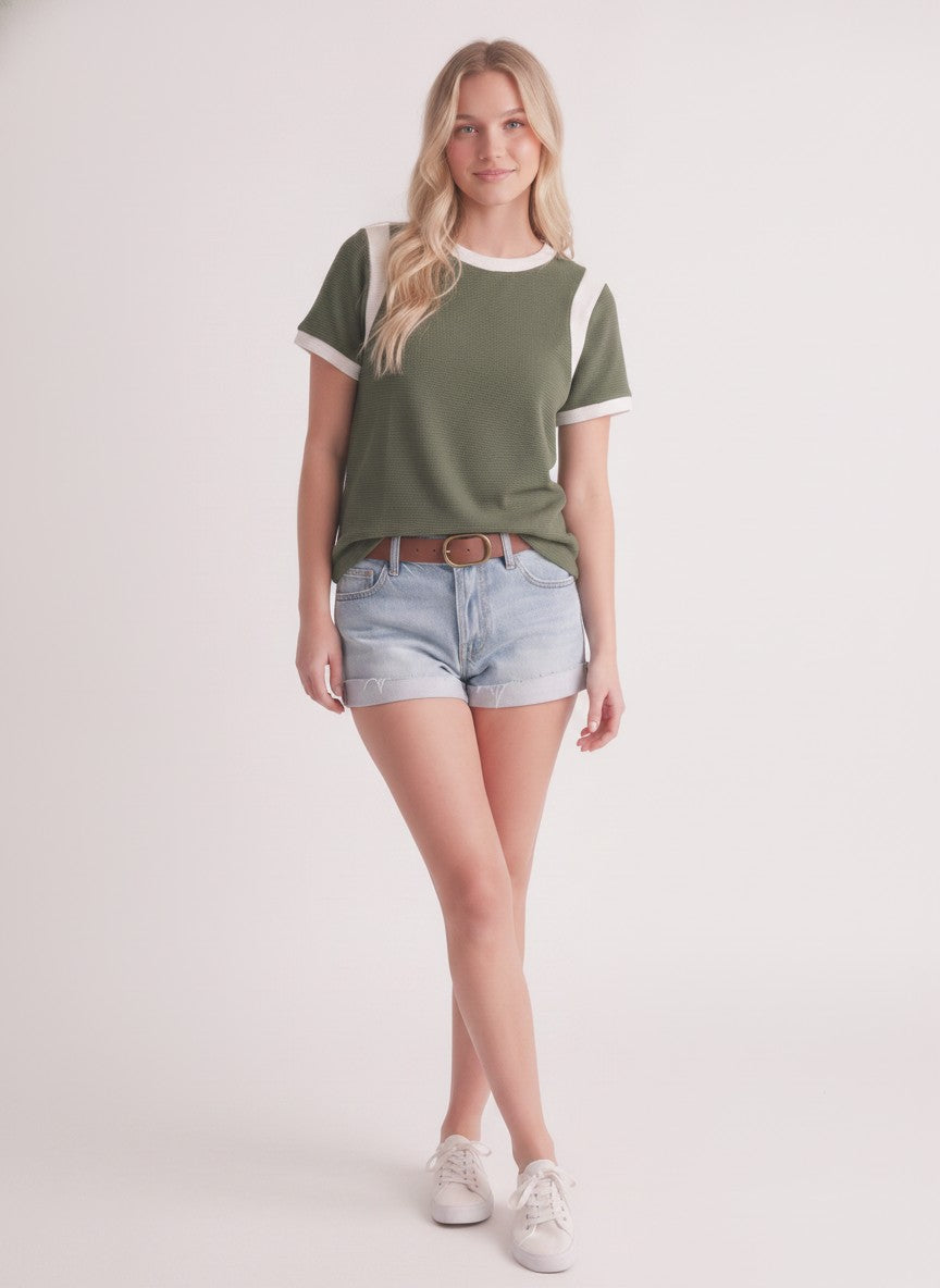 Cloudy Knit Contrast Trim Tee