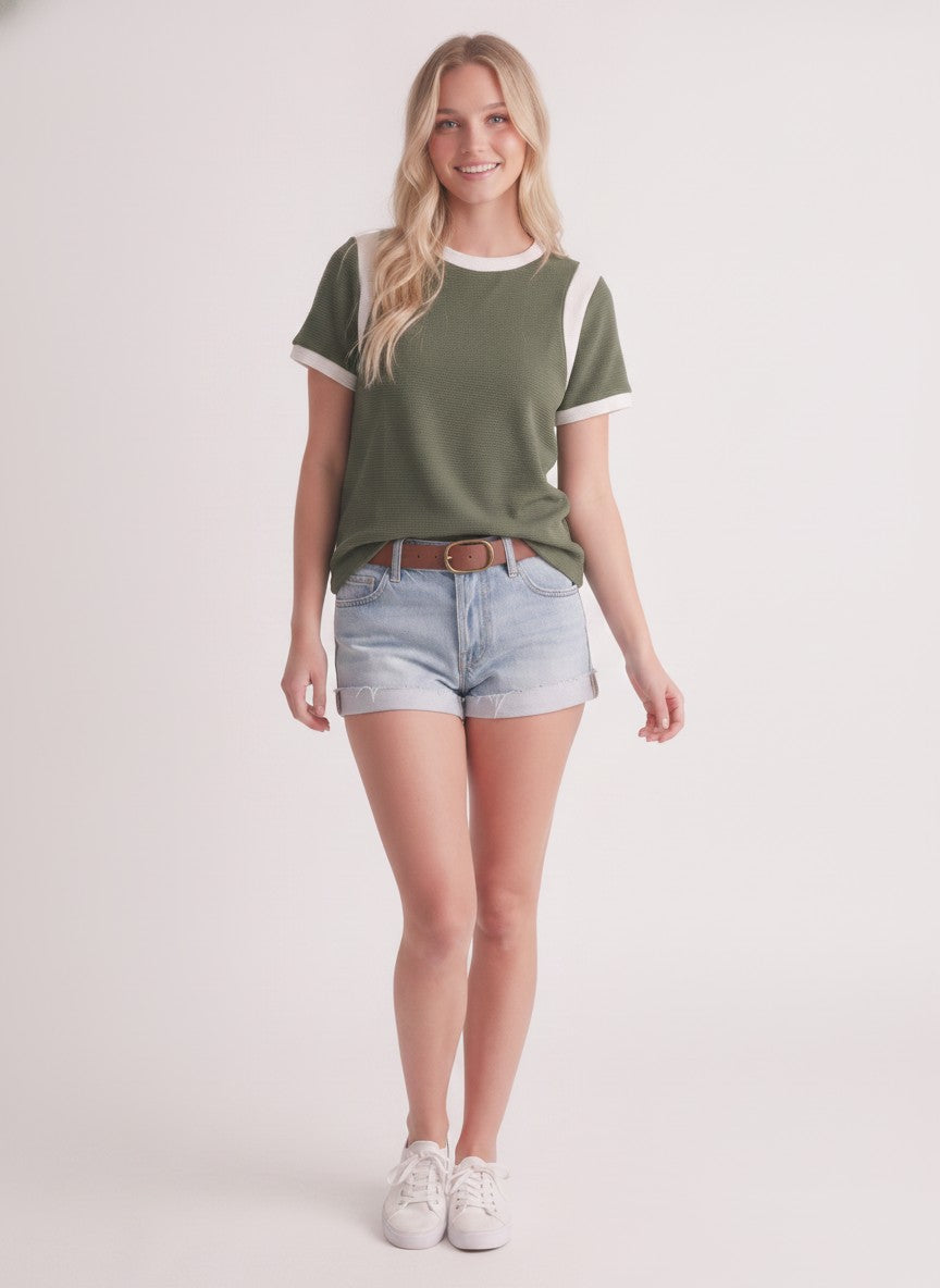 Cloudy Knit Contrast Trim Tee
