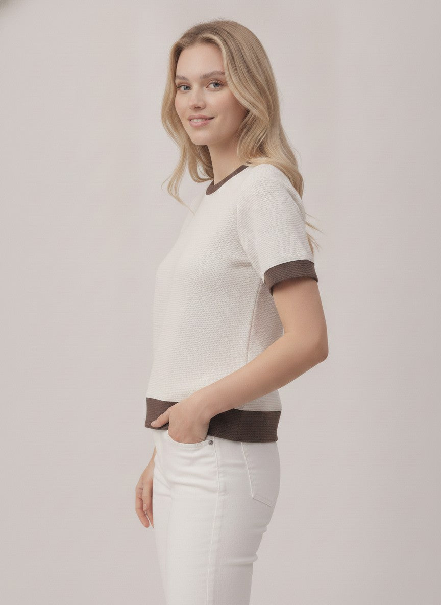 Contrast Trim Textured Knit Top