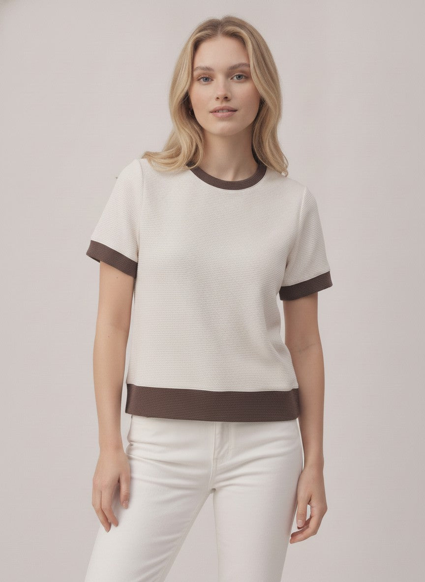 Contrast Trim Textured Knit Top