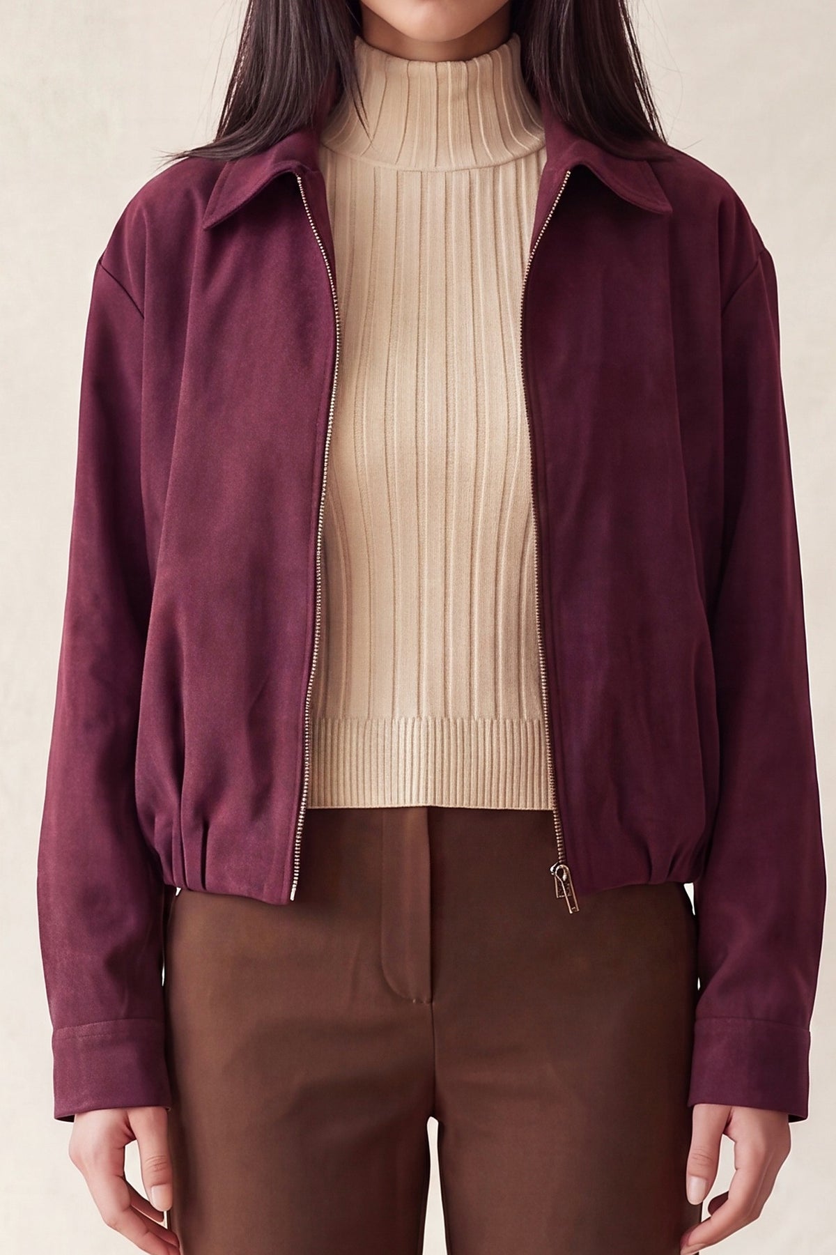 Collared Zip Up Bomber Jacket