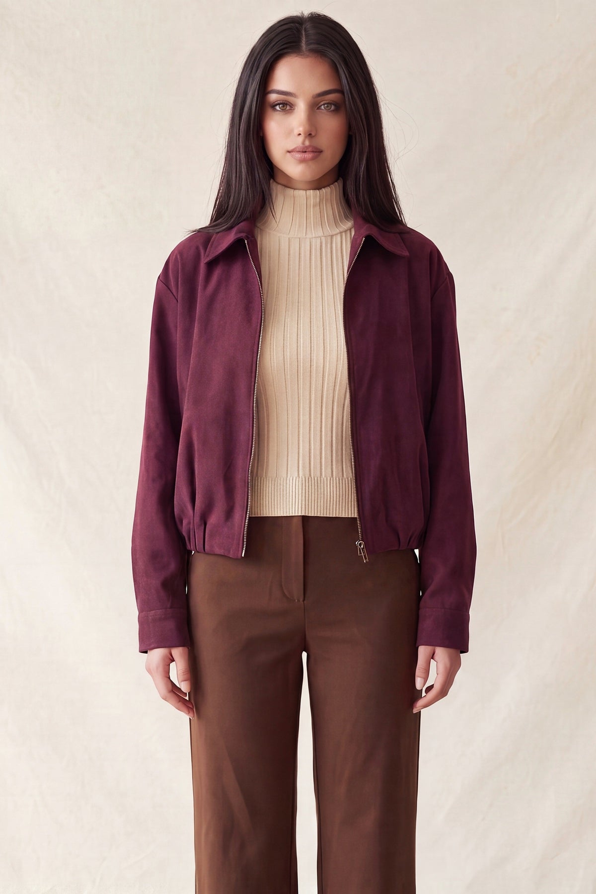 Collared Zip Up Bomber Jacket