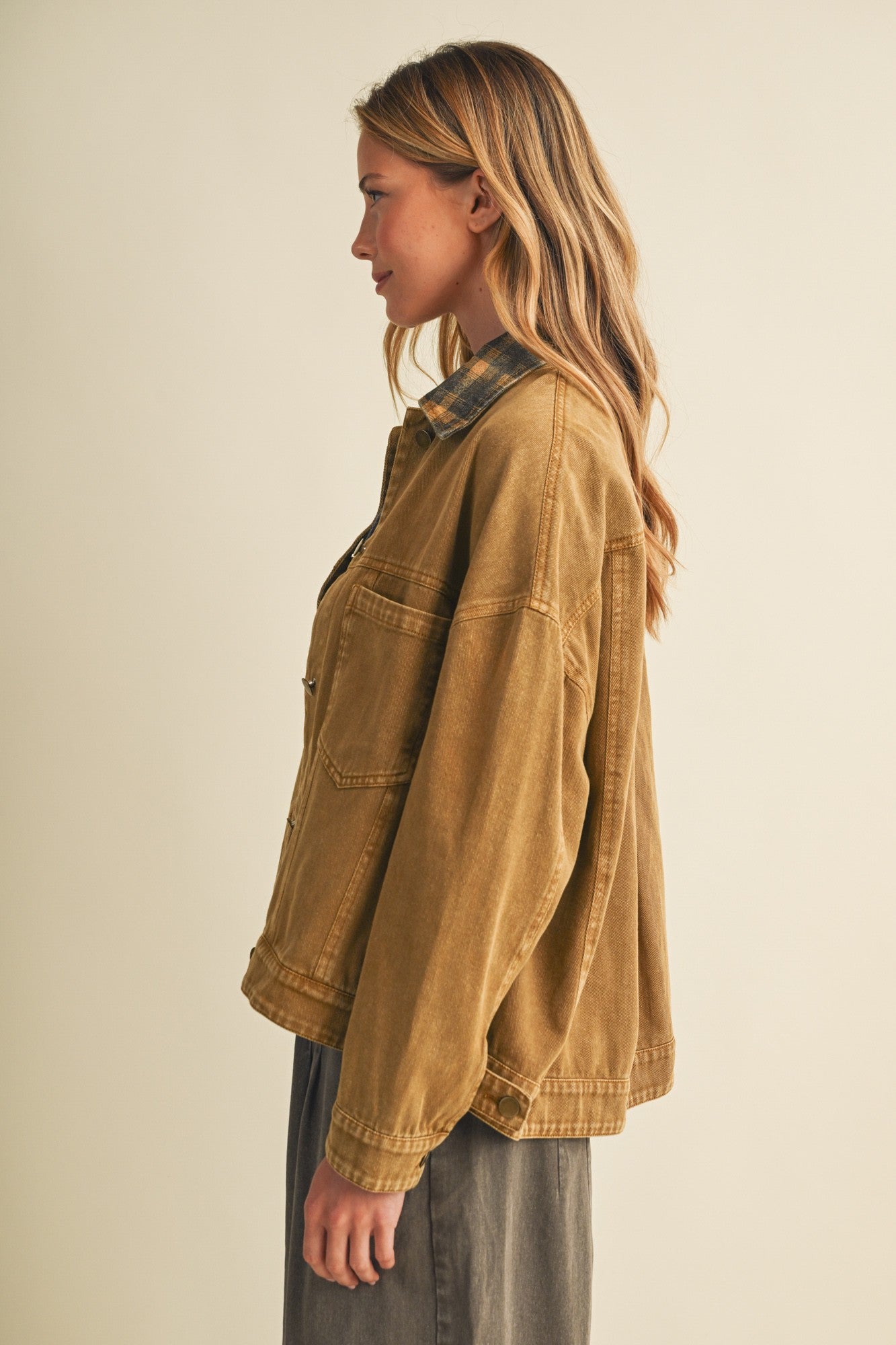 Vintage Plaid Collar Denim Jacket