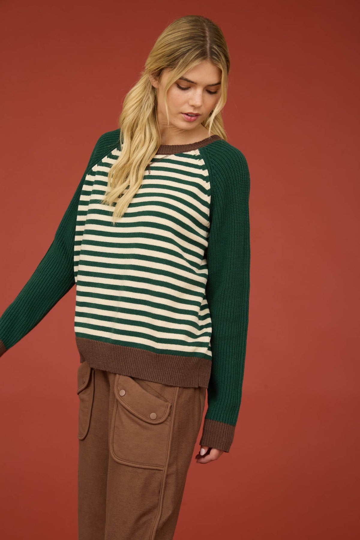 Contrast Sleeve Striped Sweater
