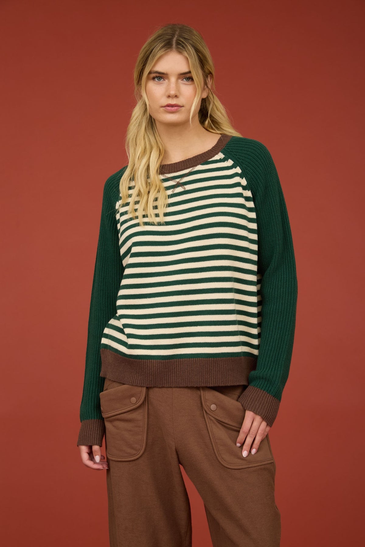 Contrast Sleeve Striped Sweater