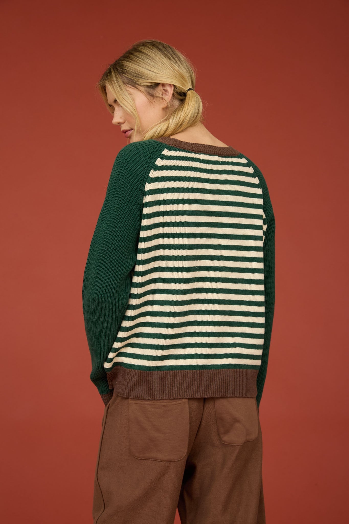 Contrast Sleeve Striped Sweater