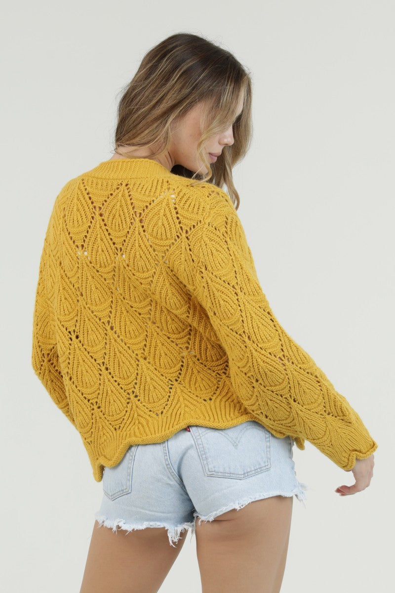 Crochet Scallop Open Front Cardigan