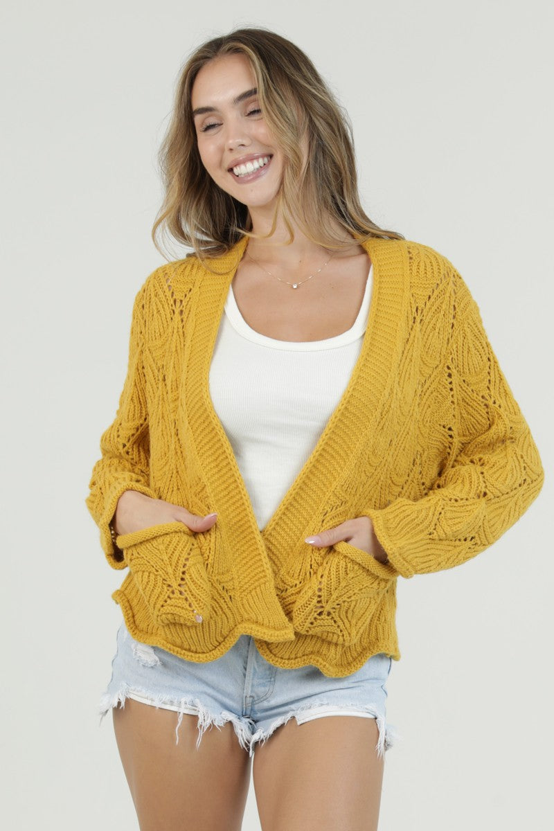 Crochet Scallop Open Front Cardigan
