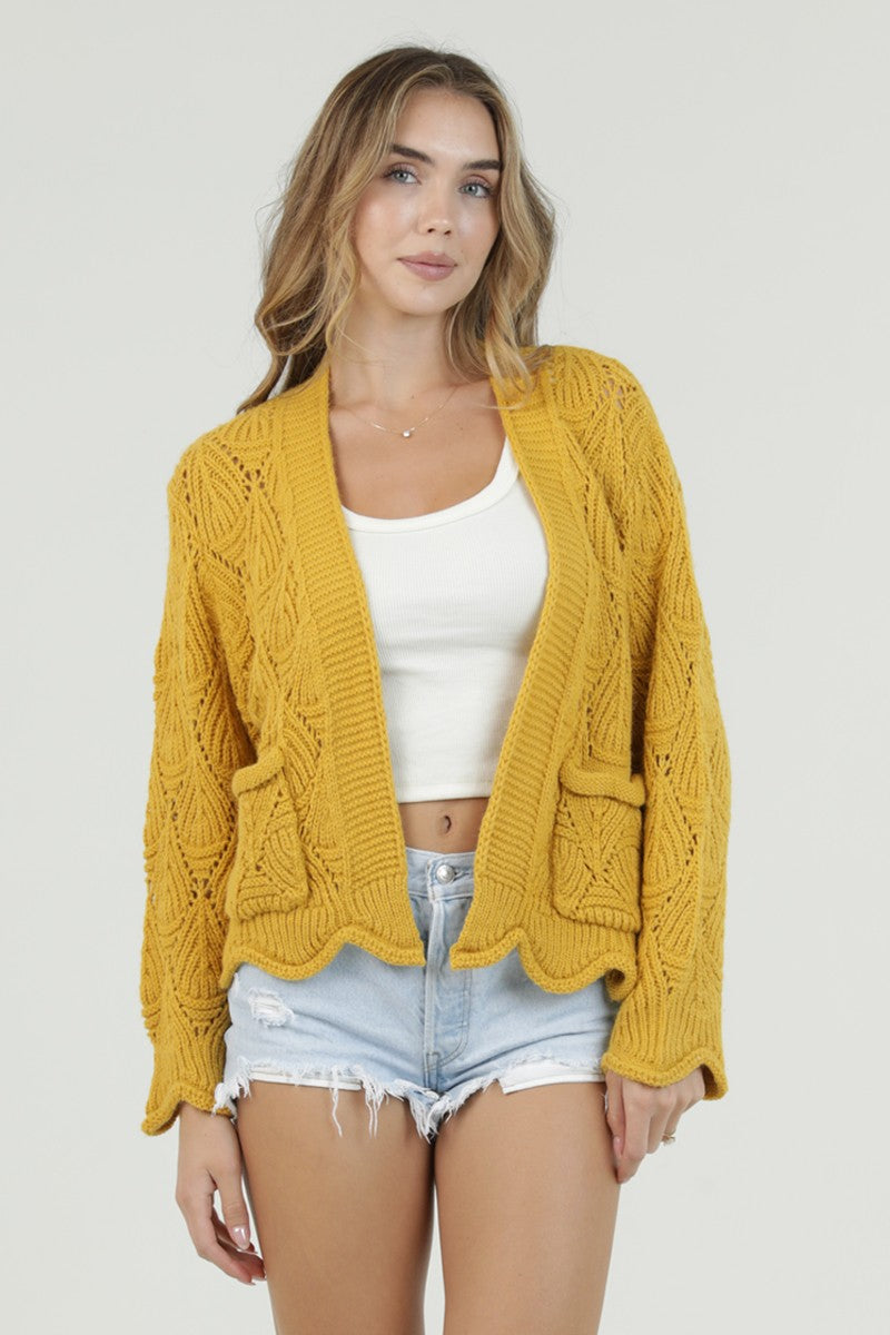 Crochet Scallop Open Front Cardigan