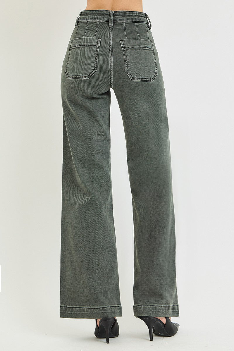 Risen High Rise Wide Leg Pocket Jeans