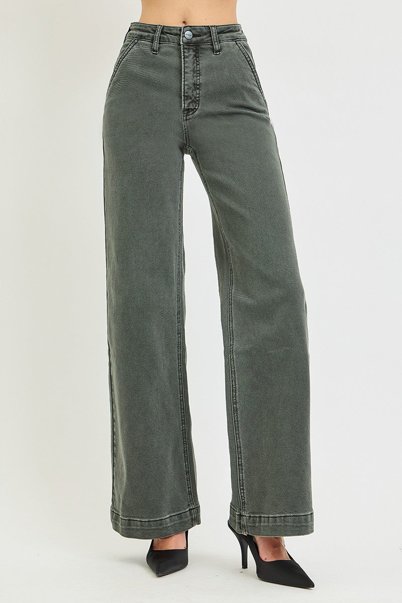 Risen High Rise Wide Leg Pocket Jeans