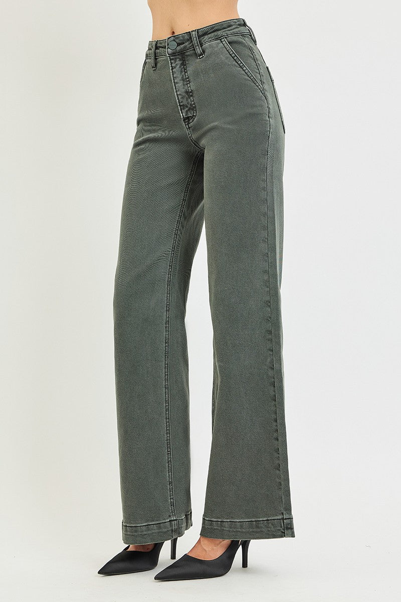 Risen High Rise Wide Leg Pocket Jeans