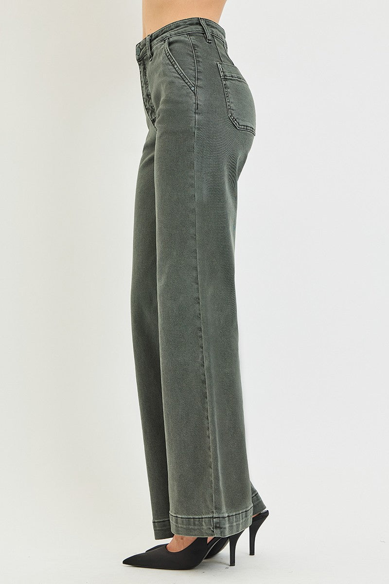 Risen High Rise Wide Leg Pocket Jeans