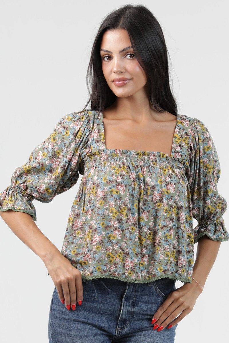 Floral Smocked Puff Sleeve Top