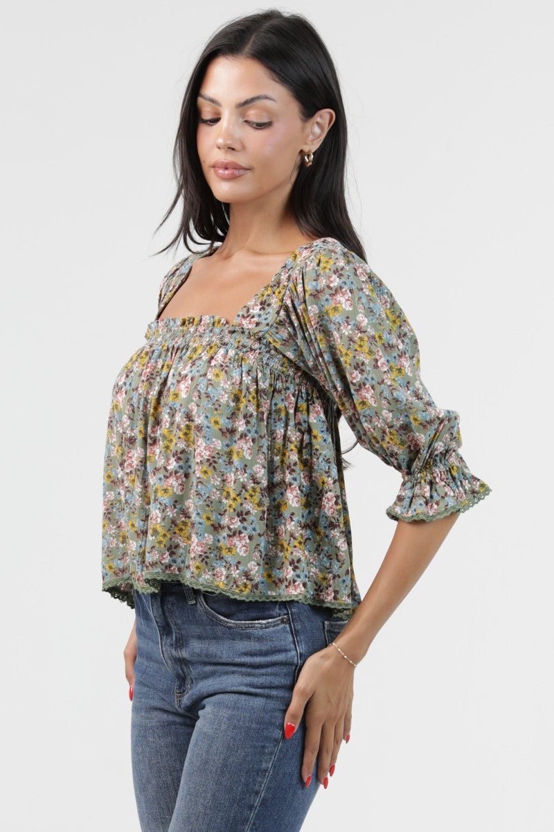 Floral Smocked Puff Sleeve Top