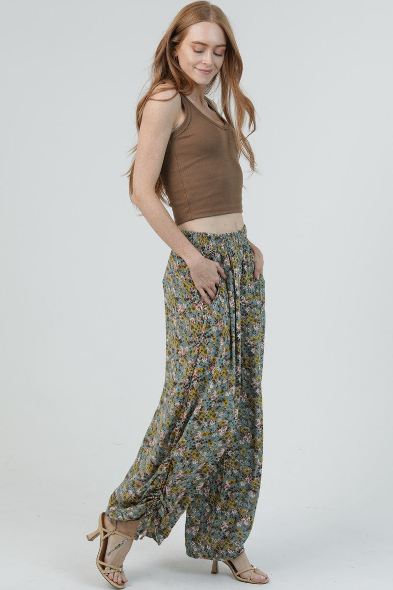 Ditsy Floral Side Tie Wide Leg Pants