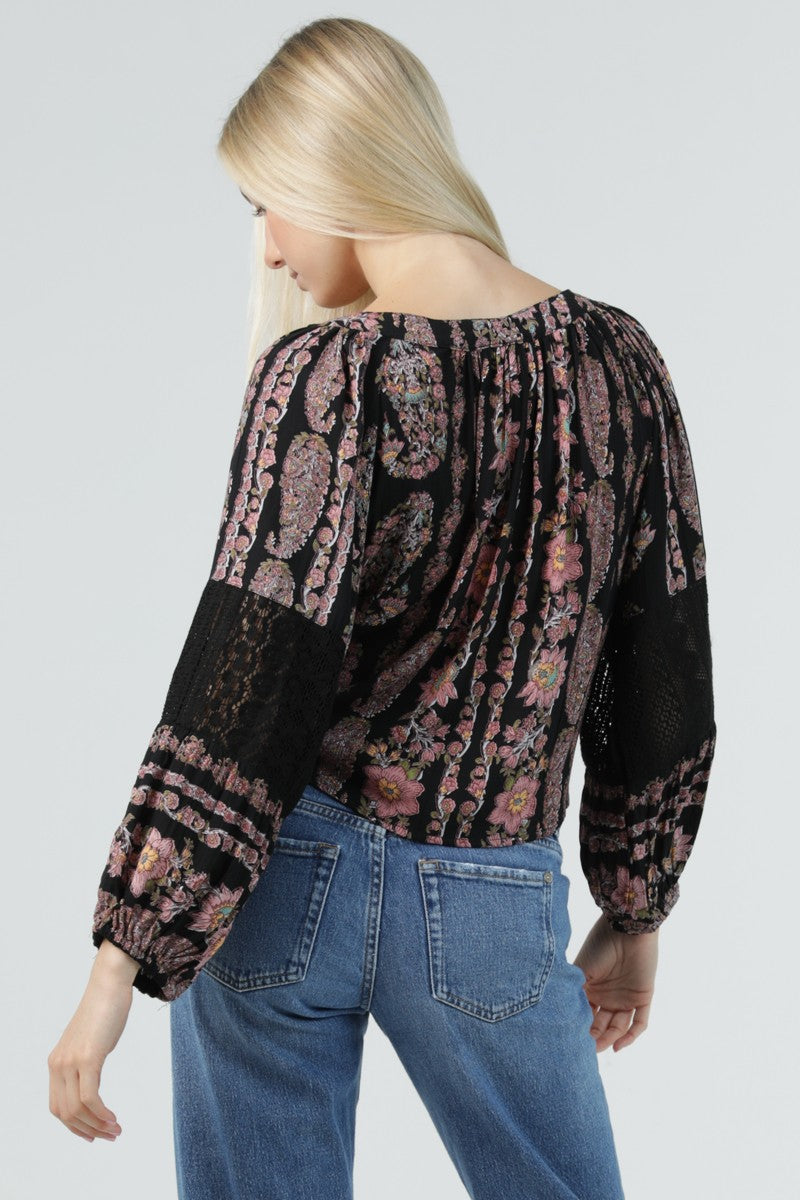 Paisley Tie Front Blouse
