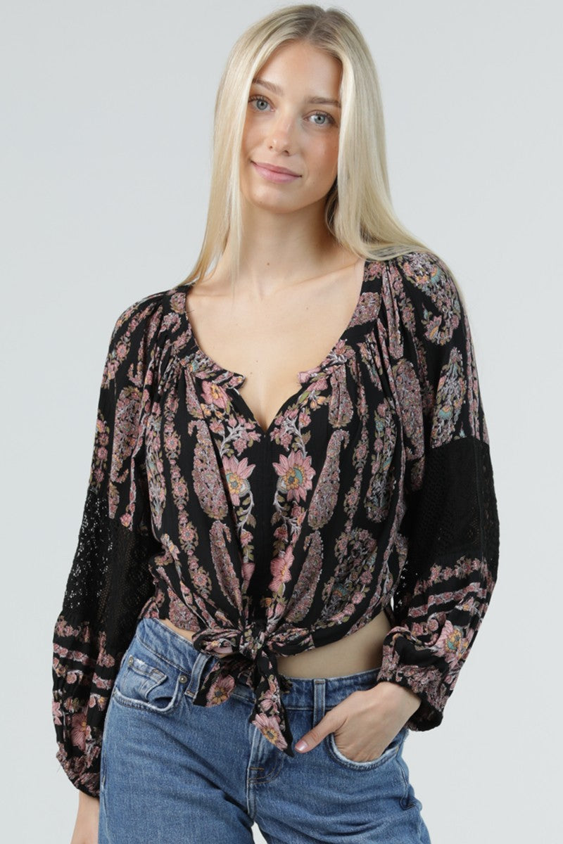Paisley Tie Front Blouse