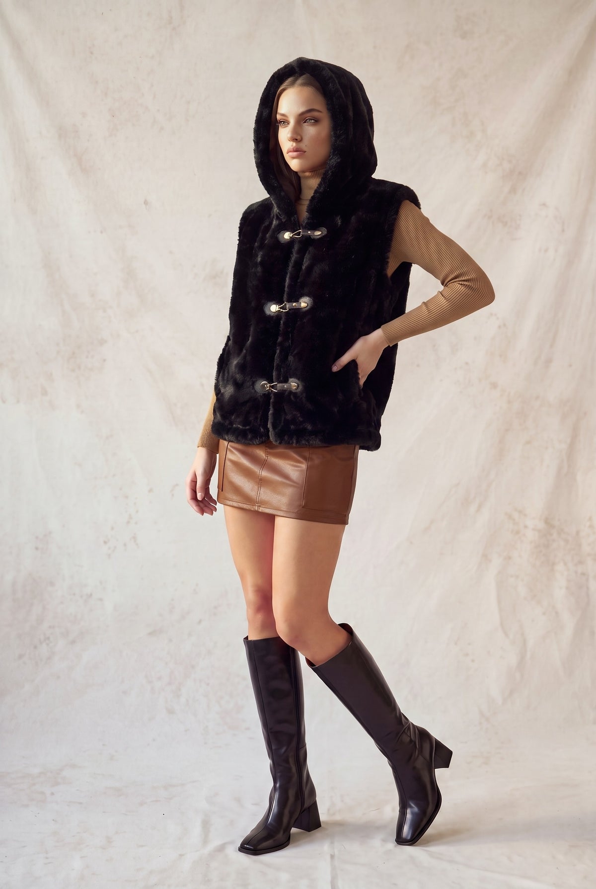 Faux Fur Hooded Toggle Vest