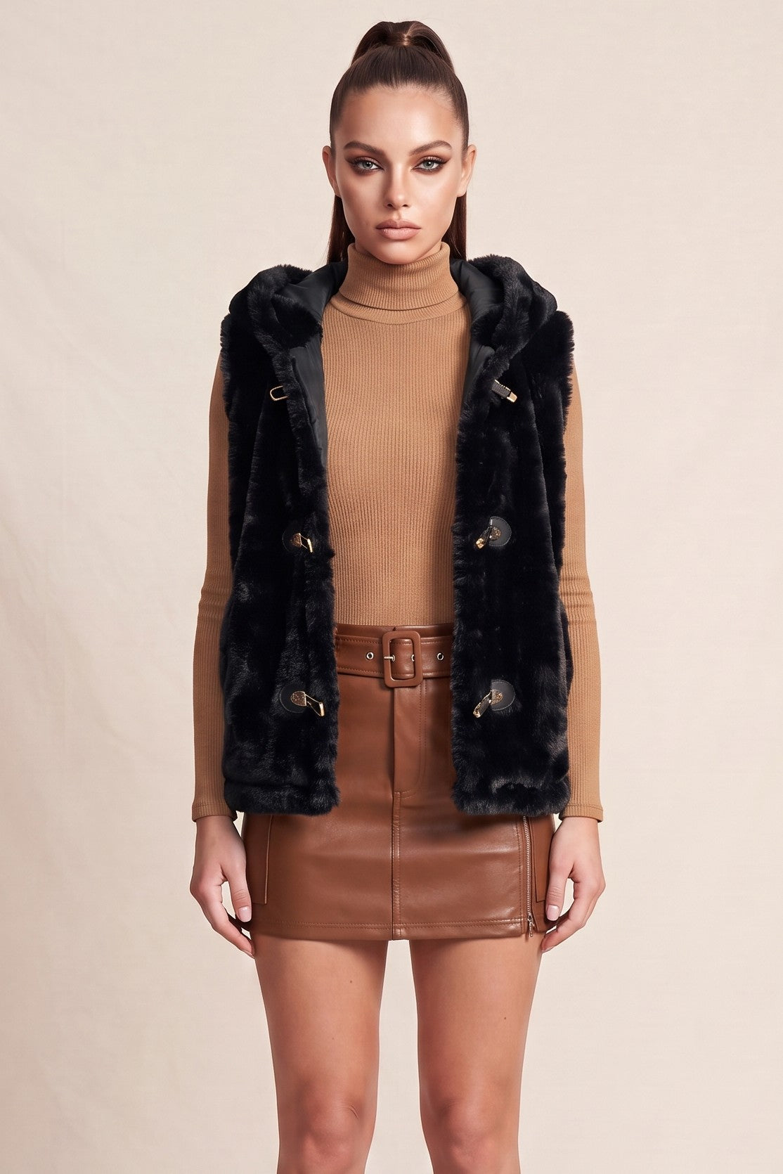 Faux Fur Hooded Toggle Vest