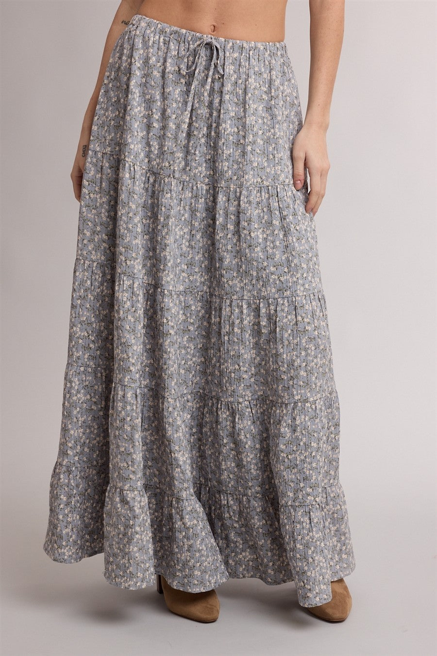 Textured Tiered Floral Skirt