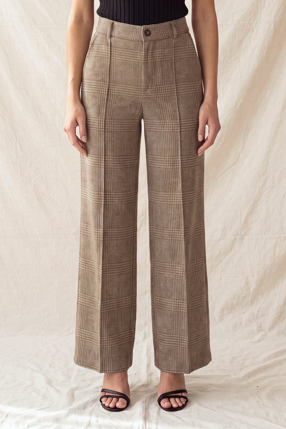 High Rise Textured Wide Leg Trousers