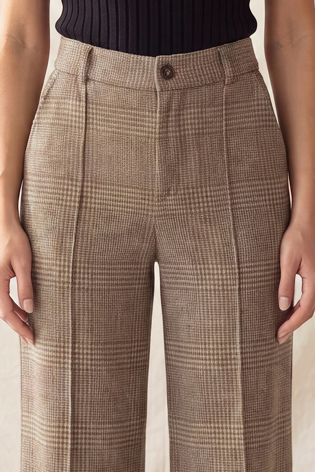 High Rise Textured Wide Leg Trousers