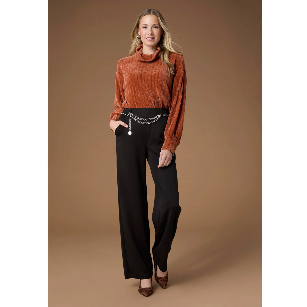 Tanner Textured Cowl Neck Top