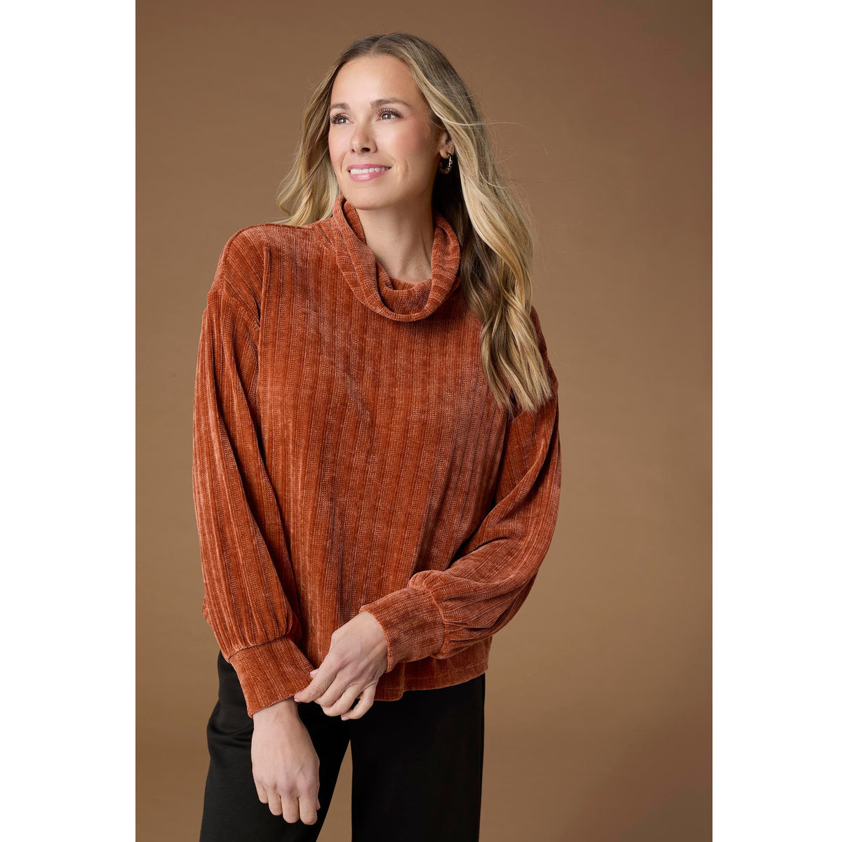 Tanner Textured Cowl Neck Top
