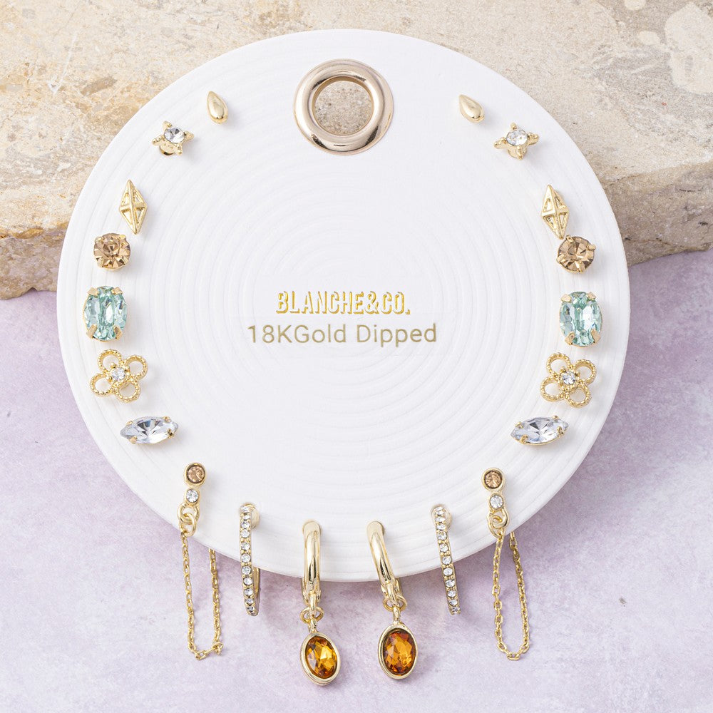 18K Gold Dipped 10 Pair Earring Set