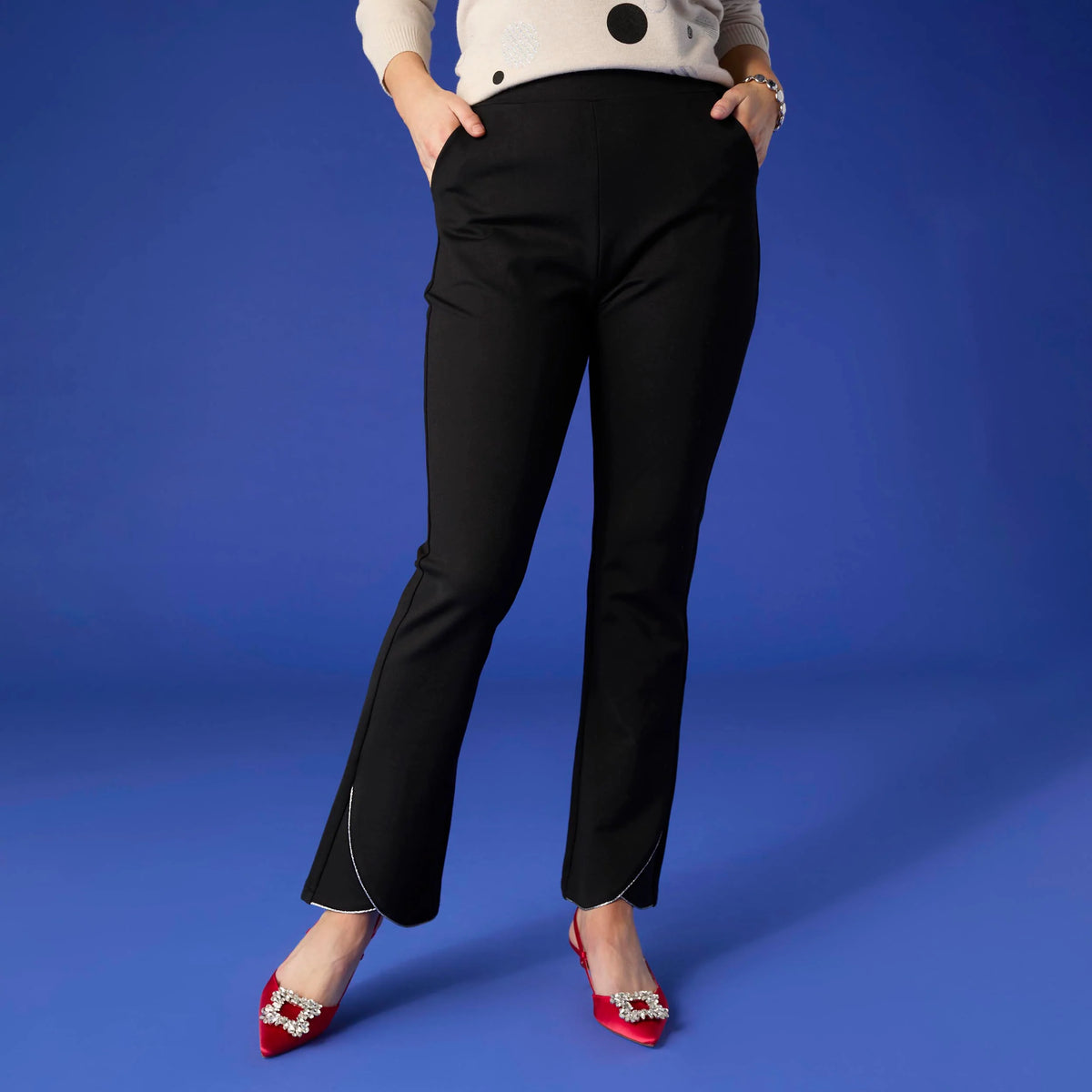 Celyse Rhinestone Tulip Hem Flare Pants