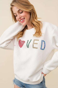 LOVER Letter Patch Textured Sweater.