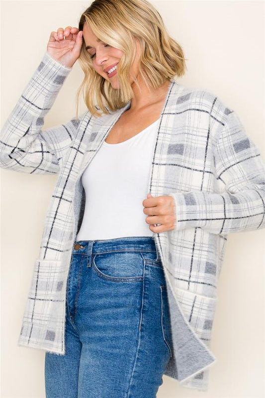 Kathryn Plaid Open Front Cardigan
