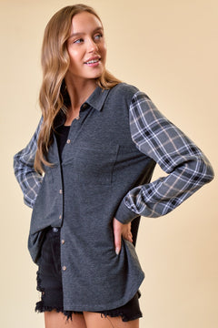 Smokey Silhouette Plaid Sleeve Shacket