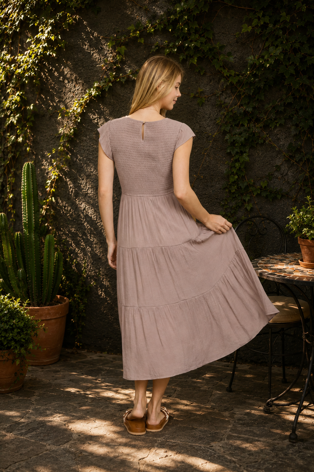 Smocked Tiered Midi Dress