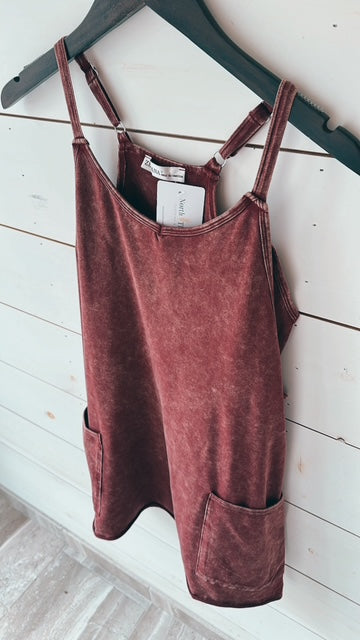 Weekend Getaway Acid Wash Romper Dress- 6 Colors!